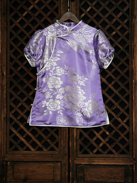 盛唐婧| 新中式老缎圆领斜襟七分袖上衣-紫色