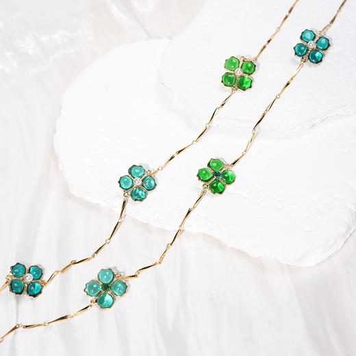 北京仓｜Gripoix Paris-Clover-绿色 四叶草 珍珠 长项链［法国设计师］ 商品图1