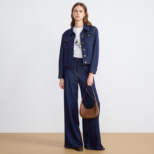 EITIE爱特爱简约早秋复古通勤时尚短款翻领牛仔秋季新款外套C2503808 商品图1