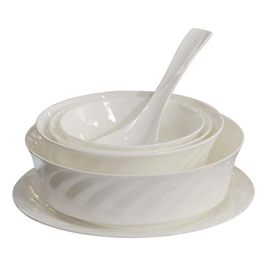 骨瓷碗碟盘子勺餐具家用欧式美好看米饭碗炒菜盘白色搭配凡瑞斯釉下浮雕炫影系列散件 商品图5