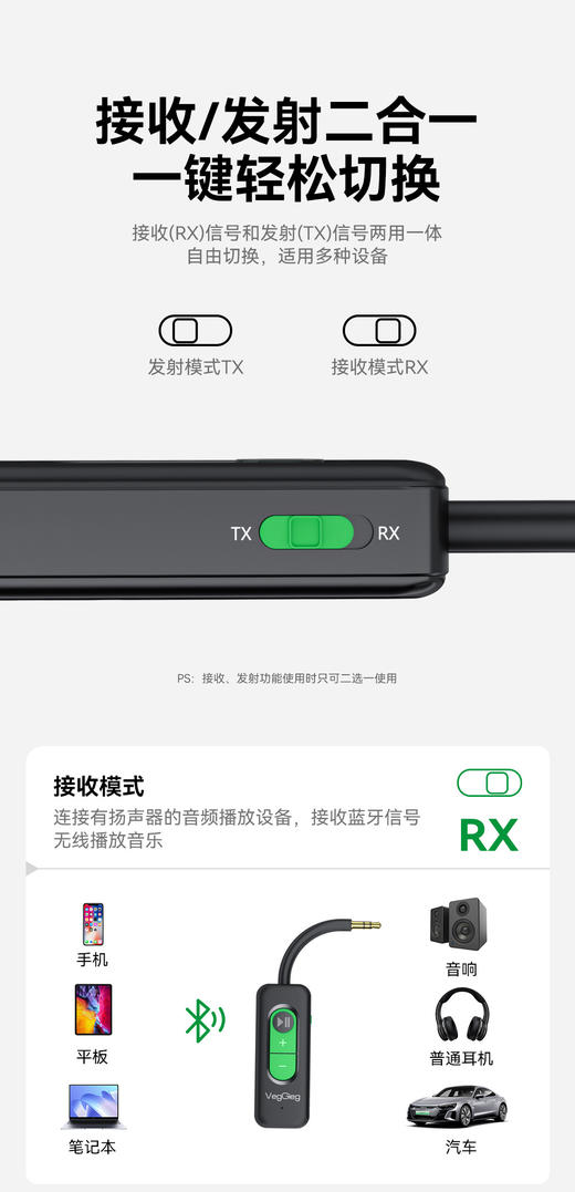 严选【蓝牙5.4音频适配器】3.5mm蓝牙车载PS5音响电脑电视耳机音频接收发射器1个 商品图6