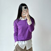 新款女装紫色圆领长袖针织衫休闲百搭上衣女 商品缩略图1