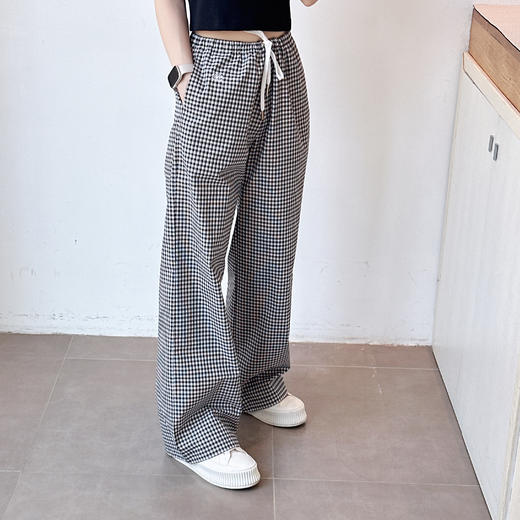 高级感格子休闲裤女士夏季直筒裤拖地洋气百搭长裤 商品图0