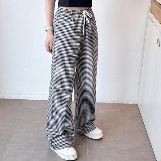 高级感格子休闲裤女士夏季直筒裤拖地洋气百搭长裤 商品图2