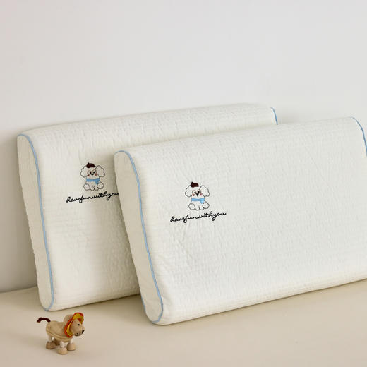 自然醒全棉水洗棉亲子乳胶枕-小白布丁狗儿童枕头宿舍学生枕芯成人纯棉护颈椎助眠枕XK 商品图2