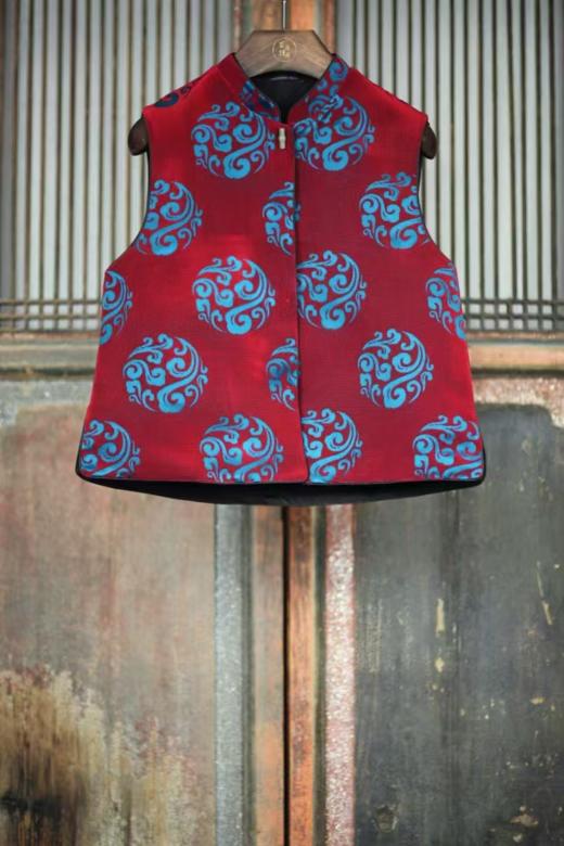 盛唐牡丹| 海浪花纹真丝漳缎马甲 商品图0