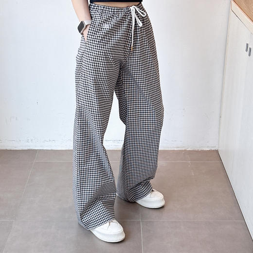 高级感格子休闲裤女士夏季直筒裤拖地洋气百搭长裤 商品图3