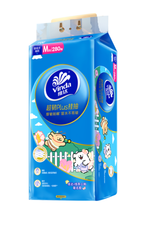 维达（Vinda）抽纸 超韧Plus挂抽3层280抽×4提M码 线条小狗 悬挂式纸巾整箱