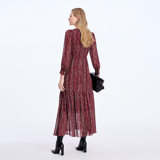 EITIE爱特爱V领碎褶设计艺术印花连衣裙8307021 商品图4