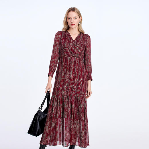 EITIE爱特爱V领碎褶设计艺术印花连衣裙8307021 商品图3