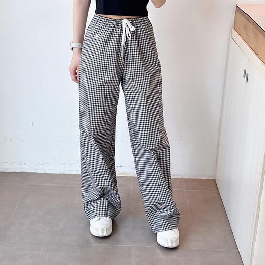 高级感格子休闲裤女士夏季直筒裤拖地洋气百搭长裤 商品图1