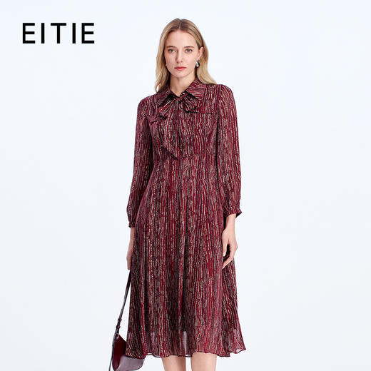 EITIE爱特爱可拆卸飘带压褶裙摆印花连衣裙8307022 商品图0