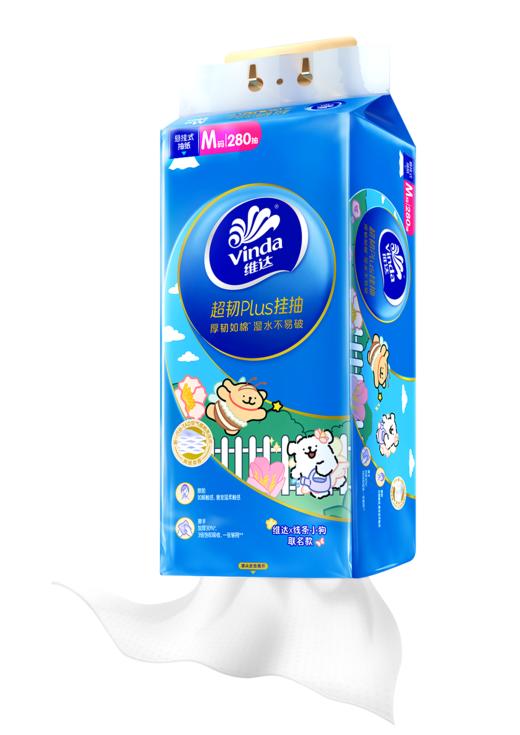 维达（Vinda）抽纸 超韧Plus挂抽3层280抽×4提M码 线条小狗 悬挂式纸巾整箱 商品图1