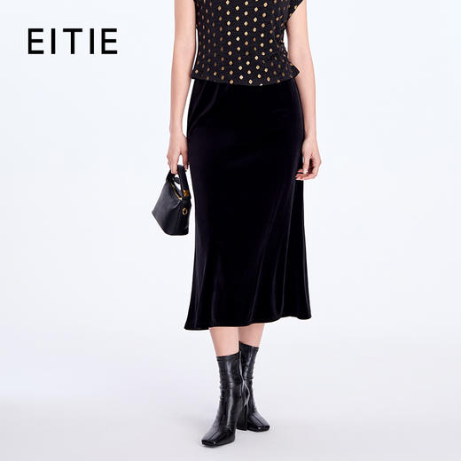 EITIE爱特爱小 A 型优雅丝绒高级感半身裙8306008 商品图0
