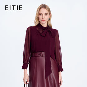 EITIE爱特爱飘带设计拼接薄纱袖型优雅小上衣8313009