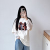 女士复古徽标印花宽松长袖T恤 假两件设计网纱拼接心机叠穿上衣 商品缩略图2