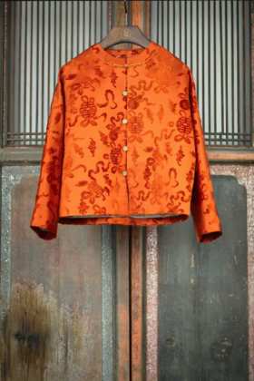 盛唐牡丹| 吉祥八宝真丝漳缎外套-橘色