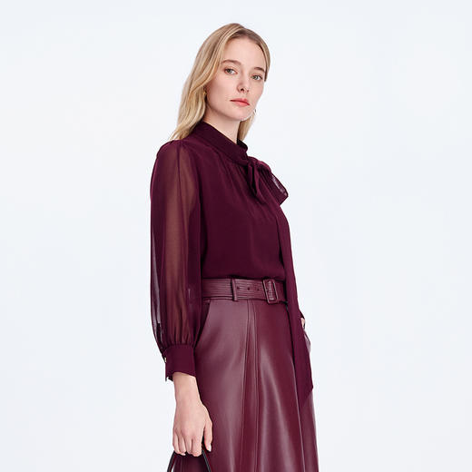 EITIE爱特爱飘带设计拼接薄纱袖型优雅小上衣8313009 商品图3