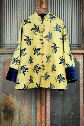 盛唐牡丹| 百蝶纹丝毛漳缎外套-黄色