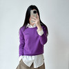 新款女装紫色圆领长袖针织衫休闲百搭上衣女 商品缩略图0
