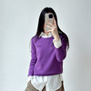 新款女装紫色圆领长袖针织衫休闲百搭上衣女 商品缩略图2