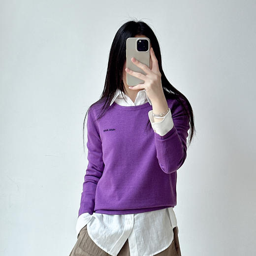 新款女装紫色圆领长袖针织衫休闲百搭上衣女 商品图2