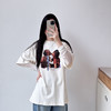 女士复古徽标印花宽松长袖T恤 假两件设计网纱拼接心机叠穿上衣 商品缩略图1