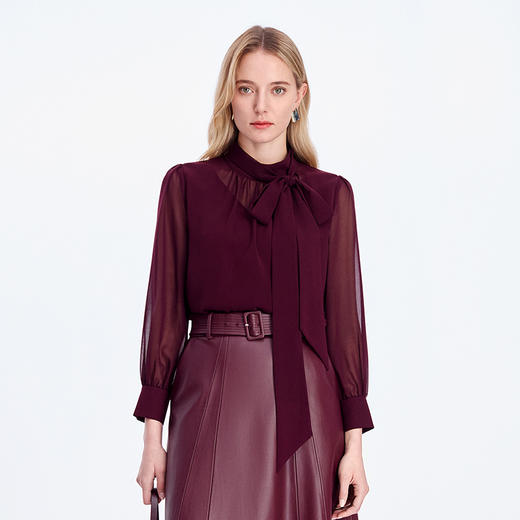 EITIE爱特爱飘带设计拼接薄纱袖型优雅小上衣8313009 商品图5