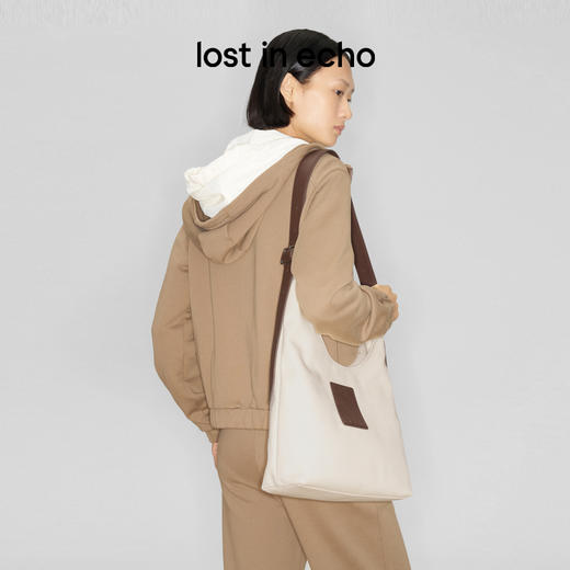 马君妍同款lost in echo早秋新款通勤超大帆布牛皮单肩斜挎托特包 商品图1