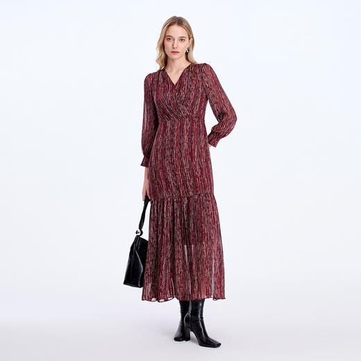 EITIE爱特爱V领碎褶设计艺术印花连衣裙8307021 商品图5