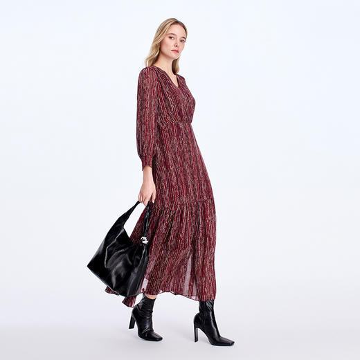 EITIE爱特爱V领碎褶设计艺术印花连衣裙8307021 商品图1