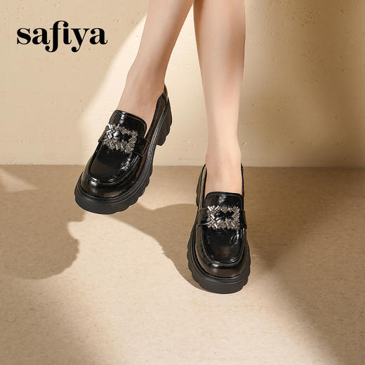 预售|Safiya/索菲娅2025英伦百搭粗跟水钻方扣小个子厚底增高乐福鞋SFD3112136 商品图2