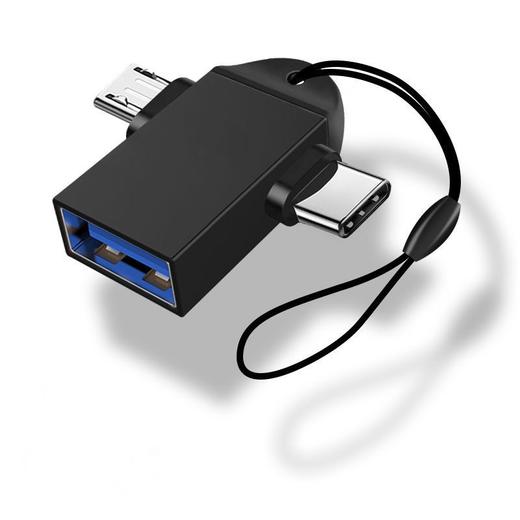 严选【OTG转接头二合一】USB3.0转TYPE-C+安卓转接头充电转换器头黑色配挂绳1个 商品图2