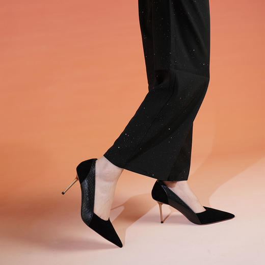 Westory尖头高跟侧V拼接通勤百搭浅口单鞋W25CE75901 商品图6