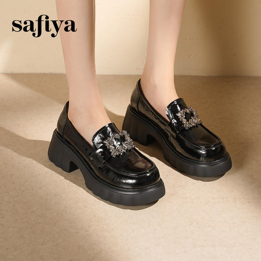 预售|Safiya/索菲娅2025英伦百搭粗跟水钻方扣小个子厚底增高乐福鞋SFD3112136 商品图3