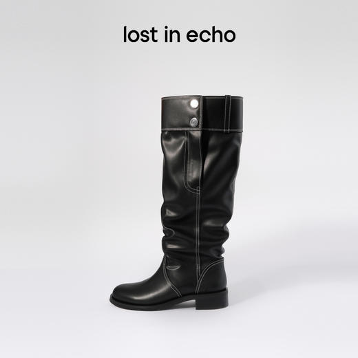 马君妍同款lost in echo早秋新款仿裤筒显瘦真皮厚底堆堆骑士靴女 商品图1