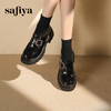 预售|Safiya/索菲娅2025英伦风钻扣魔术贴粗跟百搭厚底增高小皮鞋SFD3112135 商品缩略图0