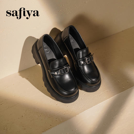 预售|Safiya/索菲娅2025小个子粗跟厚底百搭复古英伦皮带扣乐福鞋SFD3112128 商品图7