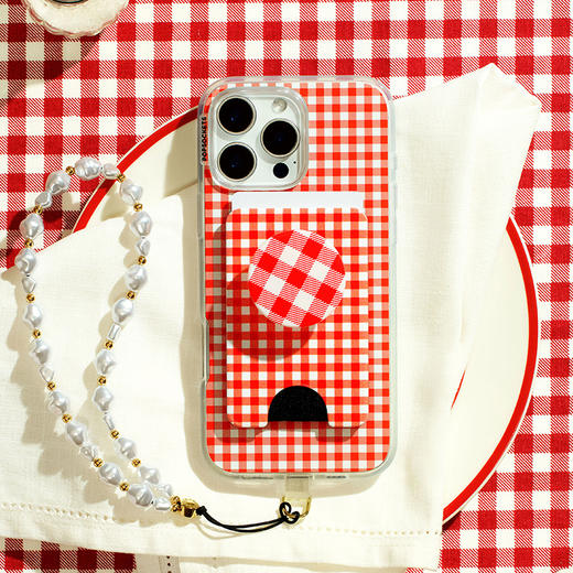 【海岸一日】番茄红棋盘·MagSafe卡包 Pop WALLET卡包 Wallet of Magsafe磁吸卡包系列 红色 格纹 商品图1