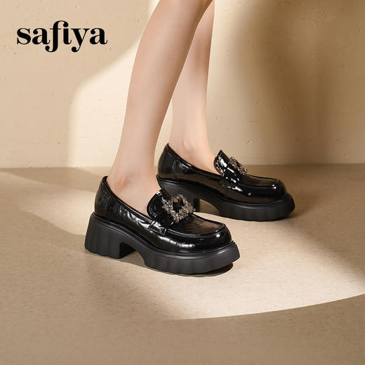 预售|Safiya/索菲娅2025英伦百搭粗跟水钻方扣小个子厚底增高乐福鞋SFD3112136 商品图4
