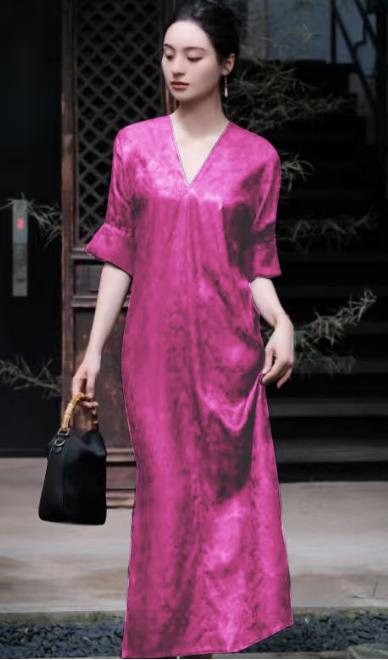 盛唐牡丹| 玫红色长裙 商品图0