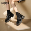 预售|Safiya/索菲娅2025英伦风钻扣魔术贴粗跟百搭厚底增高小皮鞋SFD3112135 商品缩略图1