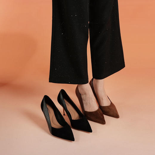 Westory尖头高跟侧V拼接通勤百搭浅口单鞋W25CE75901 商品图2