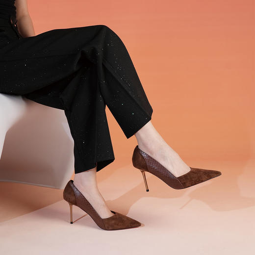 Westory尖头高跟侧V拼接通勤百搭浅口单鞋W25CE75901 商品图4