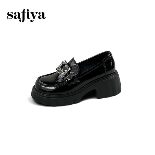 预售|Safiya/索菲娅2025英伦百搭粗跟水钻方扣小个子厚底增高乐福鞋SFD3112136 商品图10