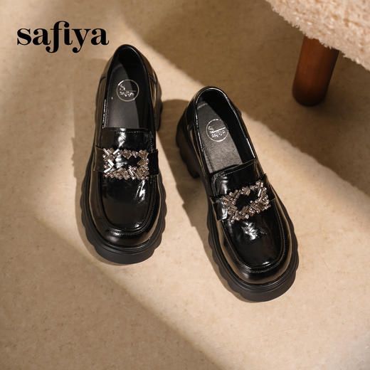 预售|Safiya/索菲娅2025英伦百搭粗跟水钻方扣小个子厚底增高乐福鞋SFD3112136 商品图9