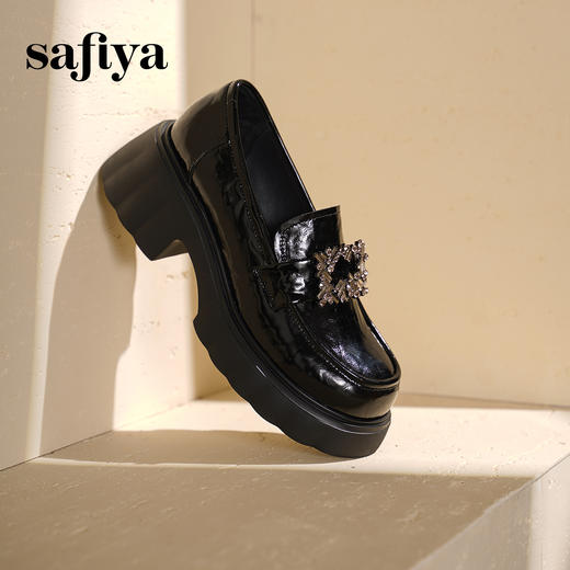 预售|Safiya/索菲娅2025英伦百搭粗跟水钻方扣小个子厚底增高乐福鞋SFD3112136 商品图8
