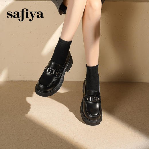 预售|Safiya/索菲娅2025小个子粗跟厚底百搭复古英伦皮带扣乐福鞋SFD3112128 商品图1