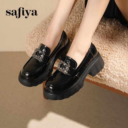 预售|Safiya/索菲娅2025英伦百搭粗跟水钻方扣小个子厚底增高乐福鞋SFD3112136 商品图7