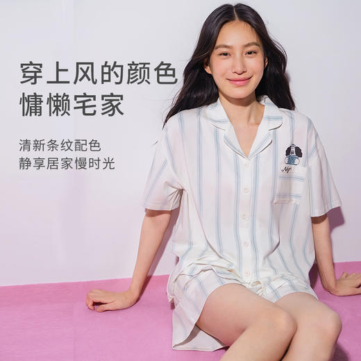 [季风睡衣]春夏家居服卡通时尚萌趣小狗条纹显瘦透气家居服套装 商品图2